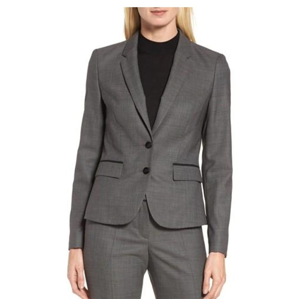 Hugo Boss 6 Women’s Juliana blazer jacket double button navy blue gray threads